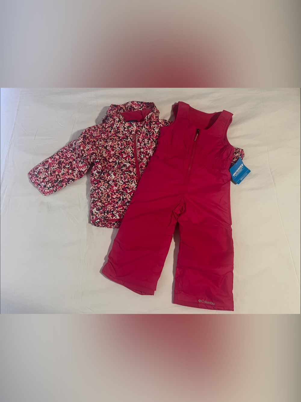 Columbia Girls Pink Floral Jacket with Bright Pink Snow Overalls